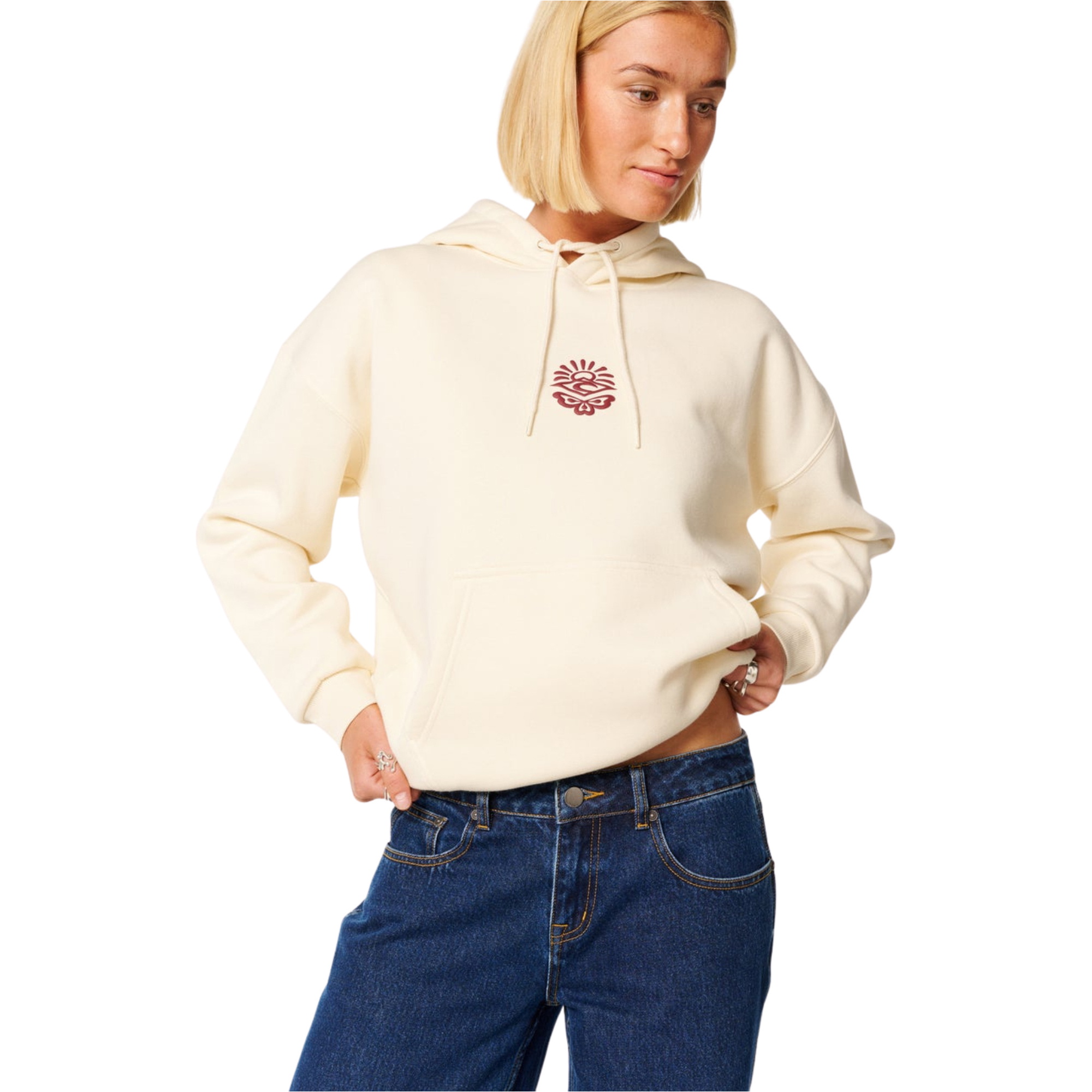 2026 Rip Curl Mulher Ícones Do Patrimônio Do Surf Heritage Hoodie 06NWFL - Bone / Dark Plum